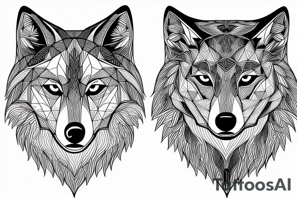 face of wolf with
straight geometric fineline tattoo idea
