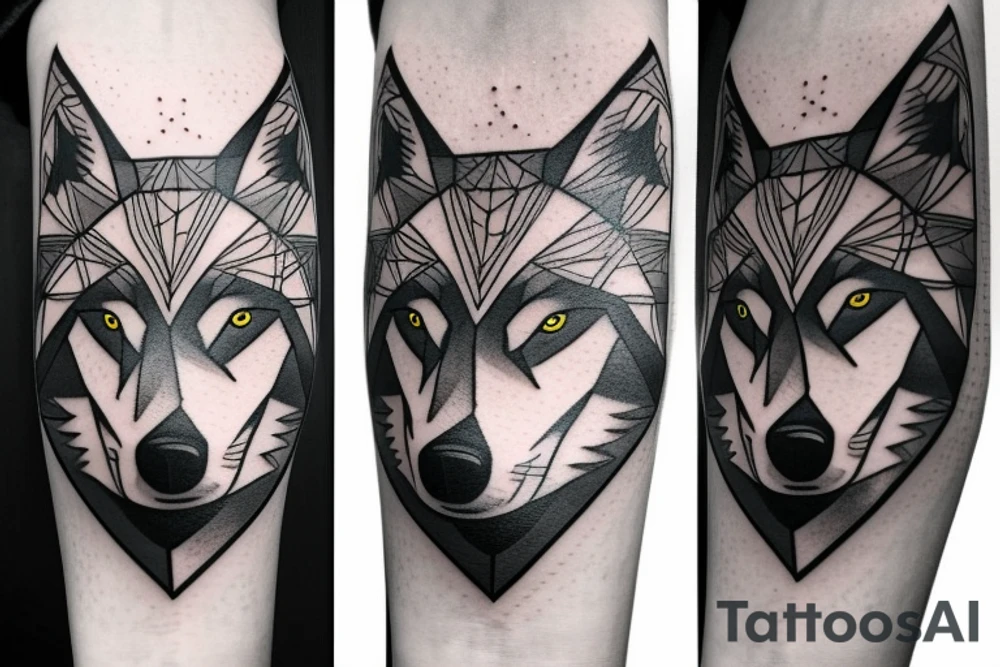 face of wolf with
straight geometric fineline tattoo idea