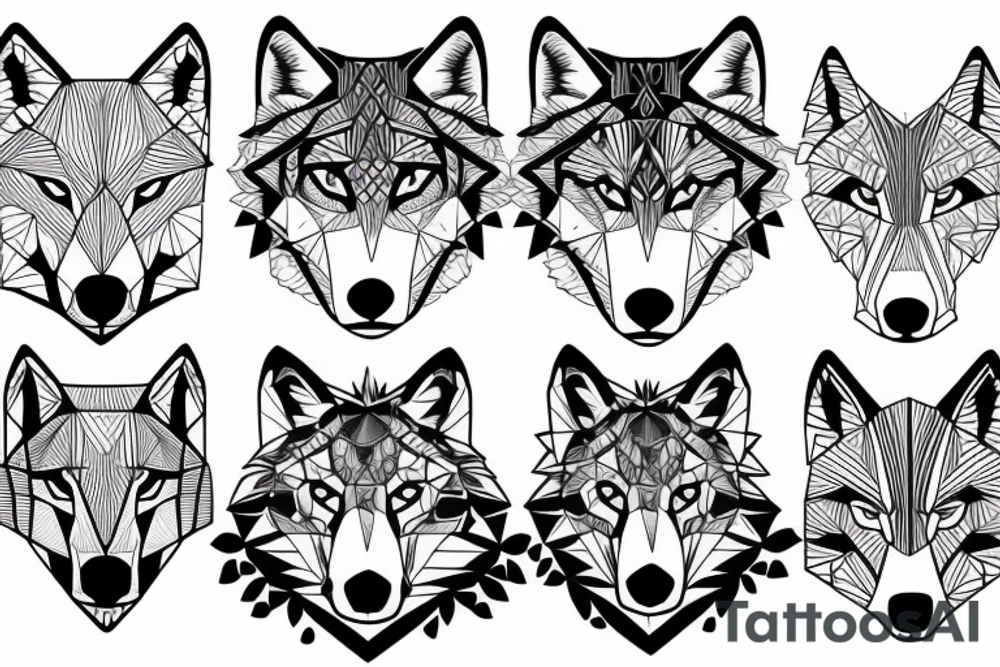 face of wolf with
straight geometric fineline tattoo idea