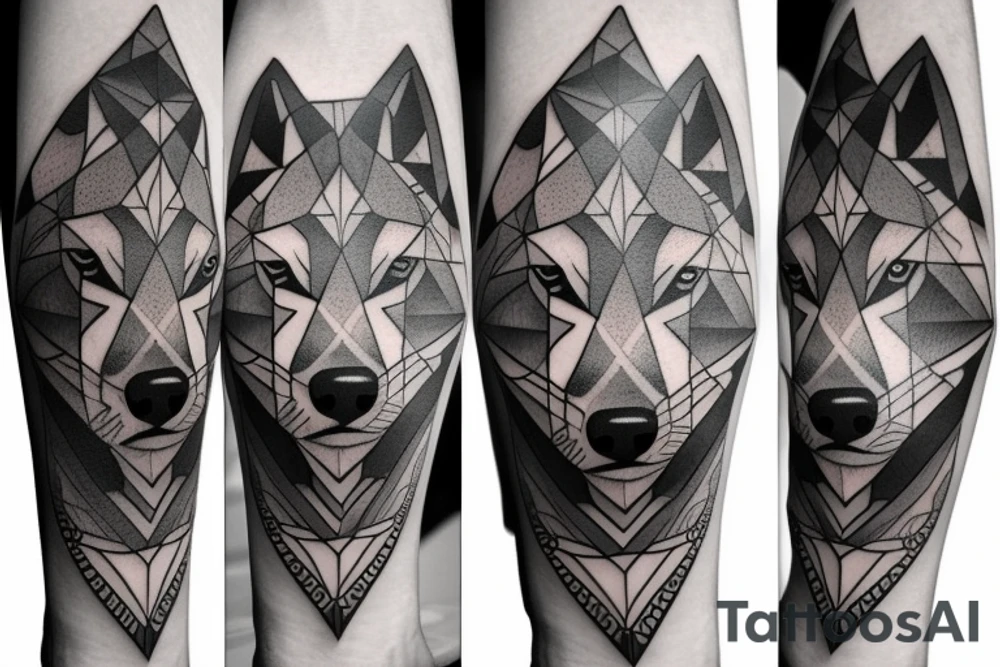 face of wolf with
straight geometric fineline tattoo idea