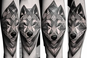 face of wolf with 
straight geometric fineline tattoo idea
