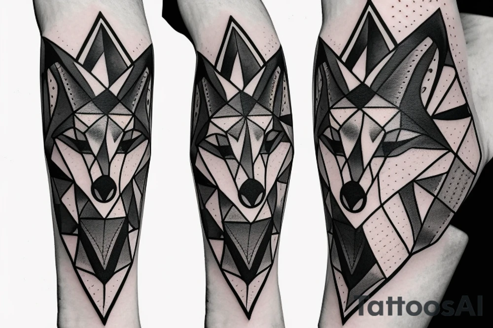 face of fox
 with 
straight geometric fineline tattoo idea