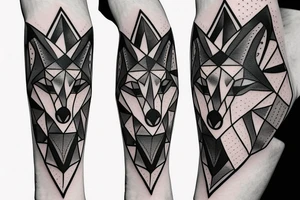 face of fox
 with 
straight geometric fineline tattoo idea