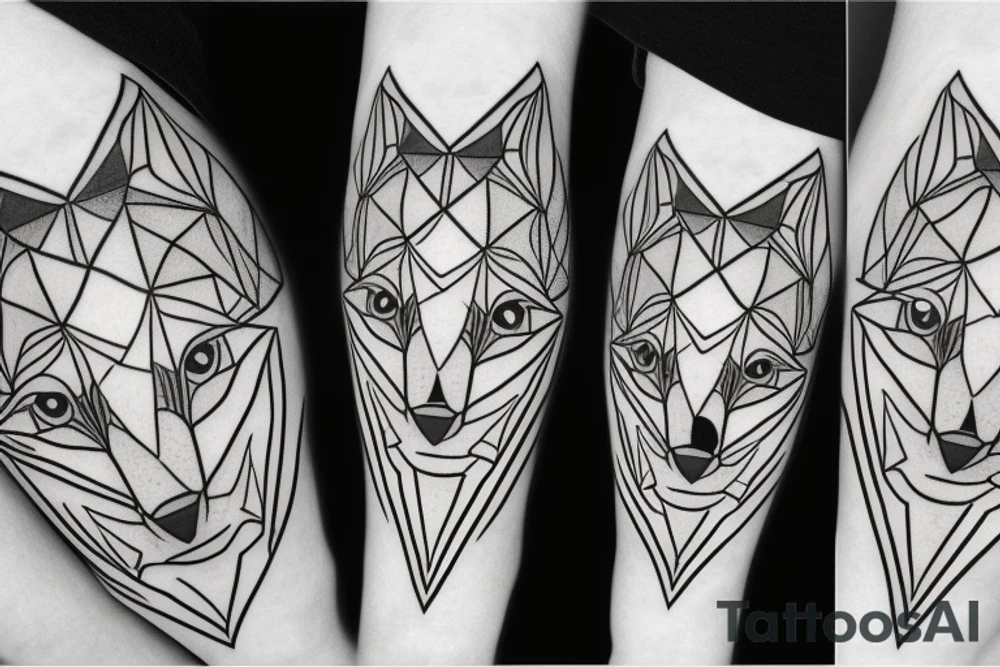 face of fox
 with 
straight geometric fineline tattoo idea