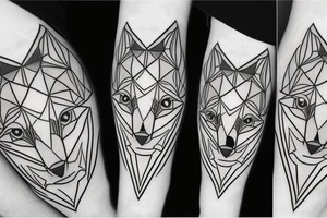 face of fox
 with 
straight geometric fineline tattoo idea