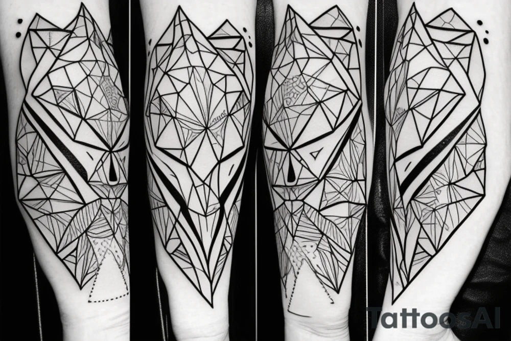 face of fox
 with 
straight geometric fineline tattoo idea