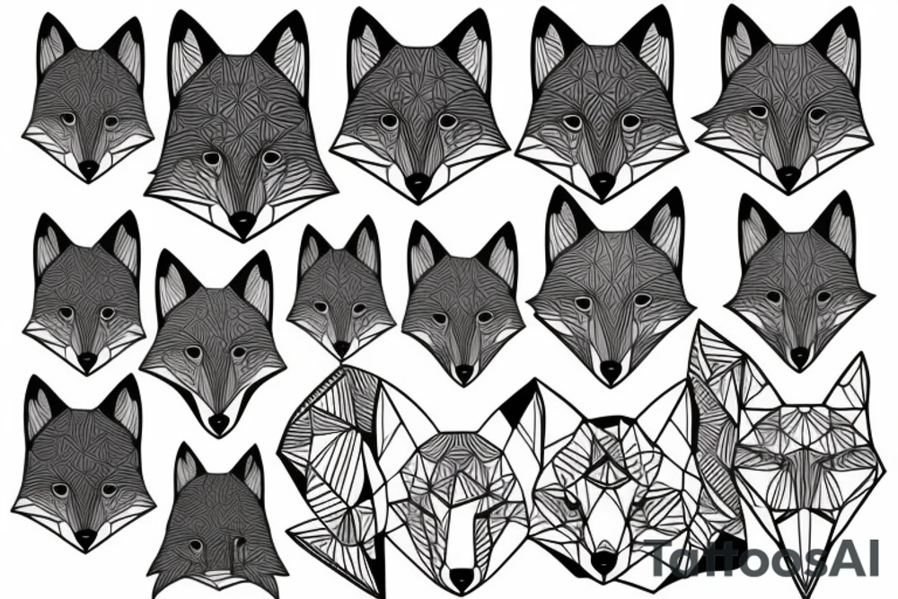 face of fox
 with 
straight geometric fineline tattoo idea