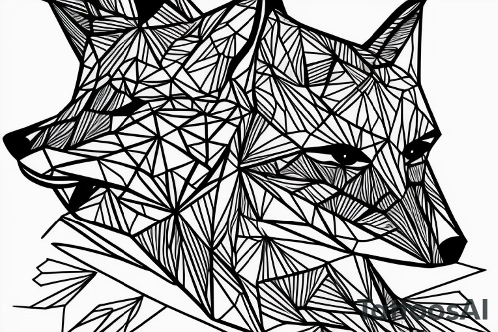 face of fox
 with 
straight geometric fineline tattoo idea