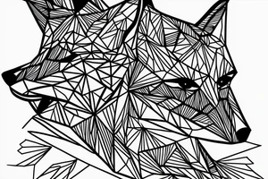 face of fox
 with 
straight geometric fineline tattoo idea