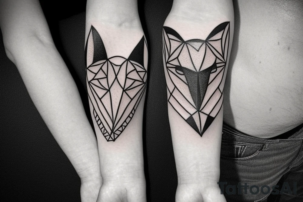 face of fox
 with 
straight geometric fineline tattoo idea
