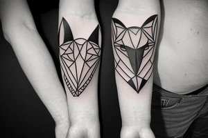 face of fox
 with 
straight geometric fineline tattoo idea