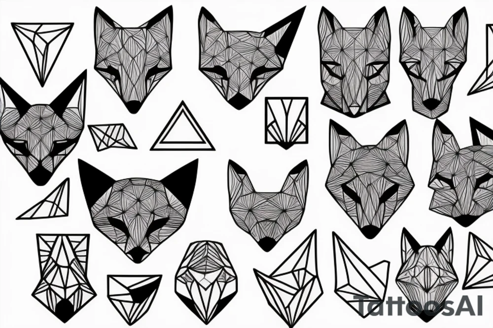 face of fox
 with 
straight geometric fineline tattoo idea