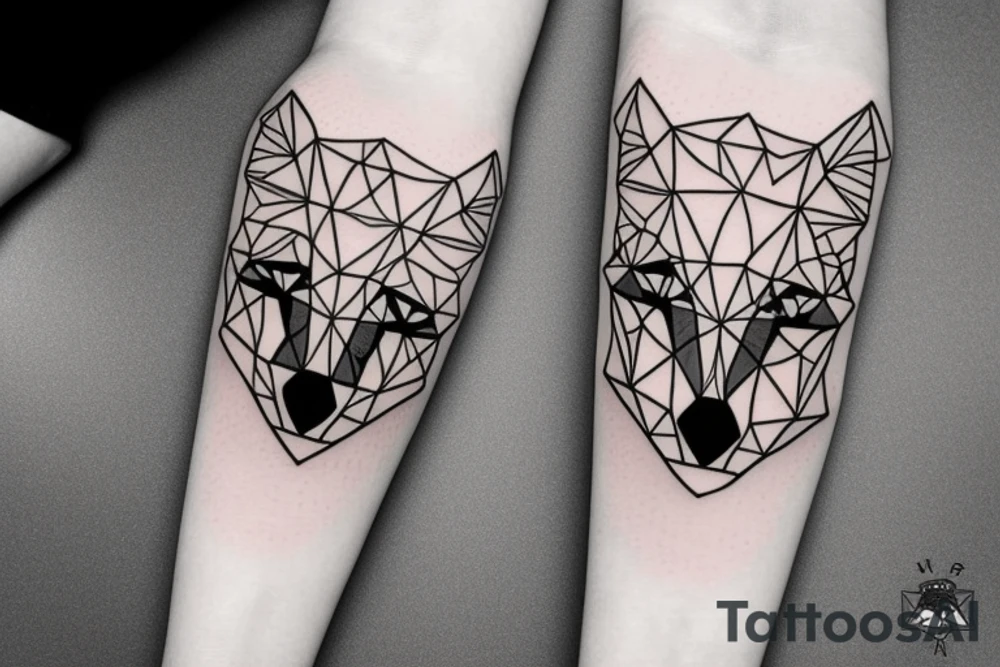 face of fox
 with 
straight geometric fineline tattoo idea