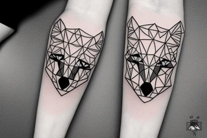 face of fox
 with 
straight geometric fineline tattoo idea