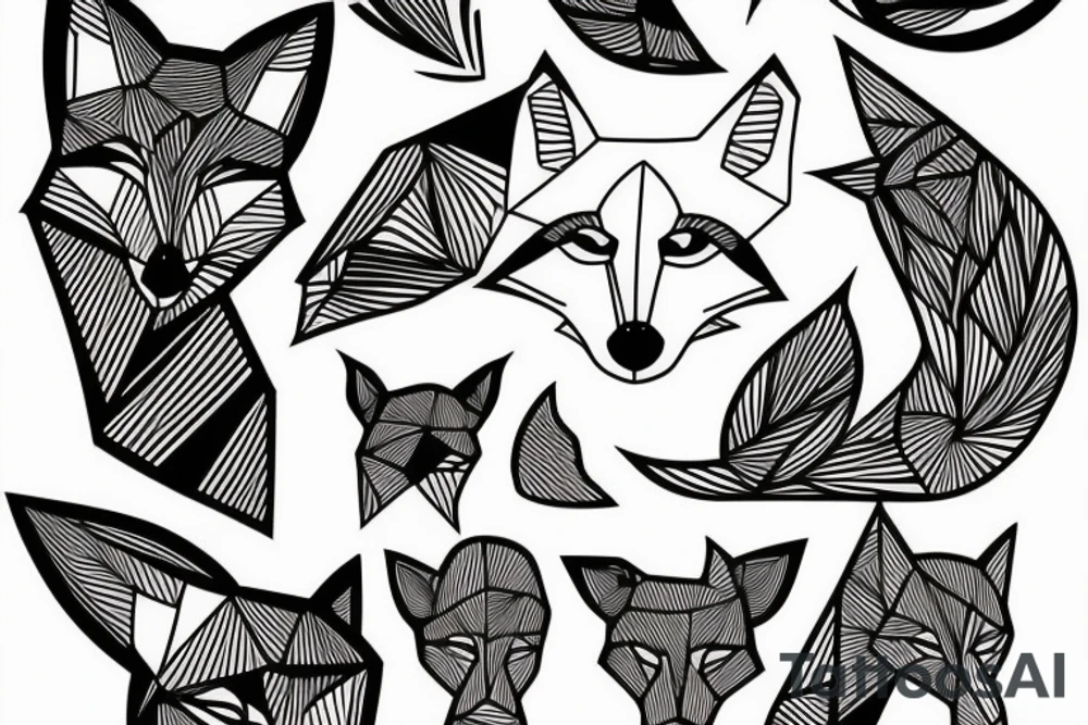 face of fox
 with 
straight geometric fineline tattoo idea
