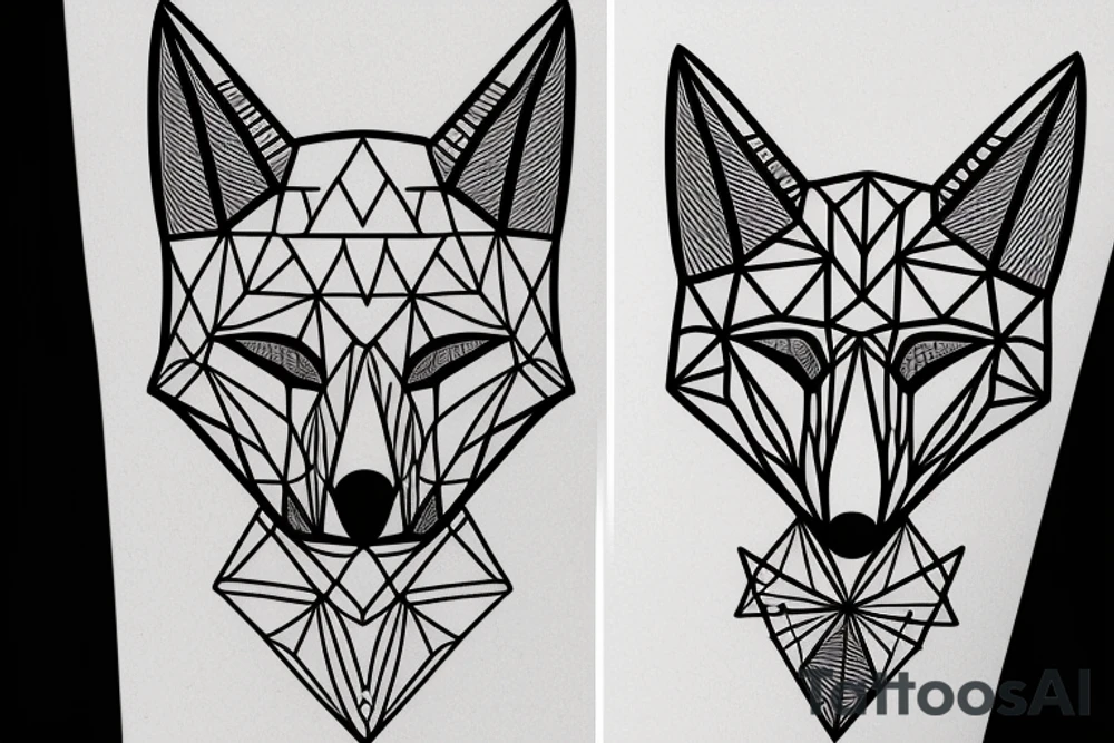 face of fox
 with 
straight geometric fineline tattoo idea