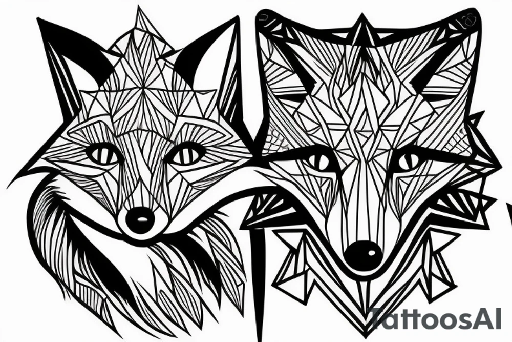 face of fox
 with 
straight geometric fineline tattoo idea