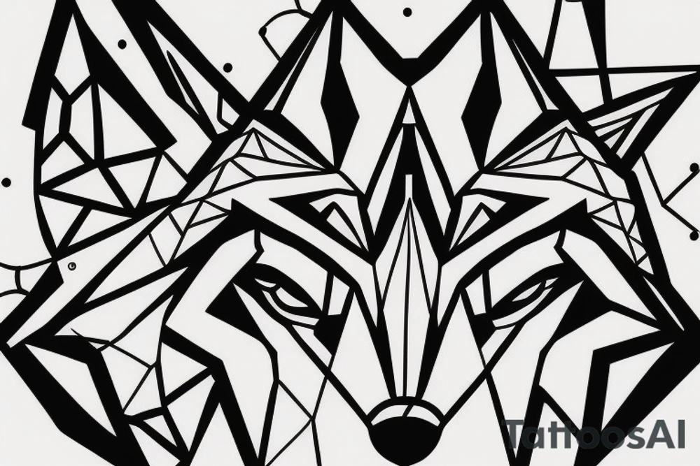 face of fox
 with 
straight geometric fineline tattoo idea