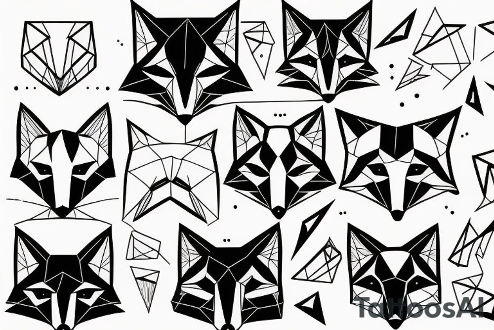 face of fox
 with 
straight geometric fineline tattoo idea