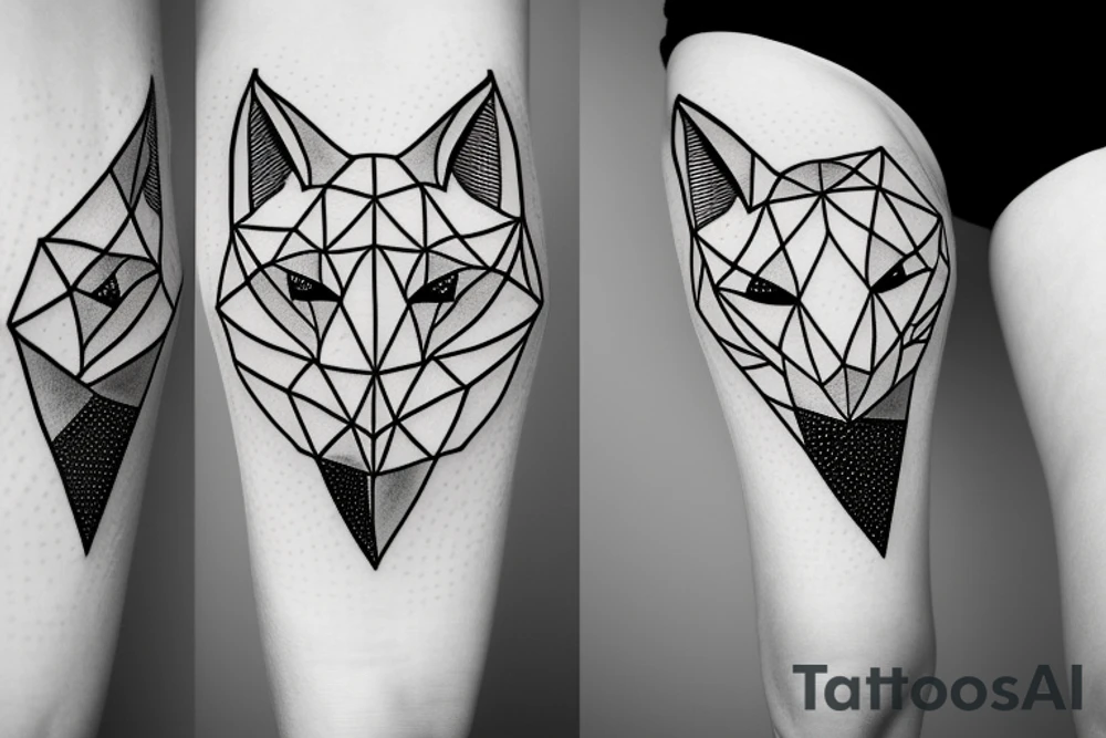 face of fox
 with 
straight geometric fineline tattoo idea