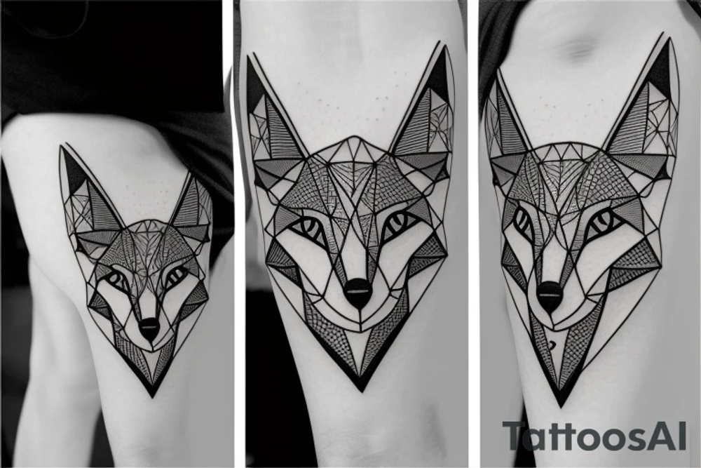 face of fox
 with 
straight geometric fineline tattoo idea
