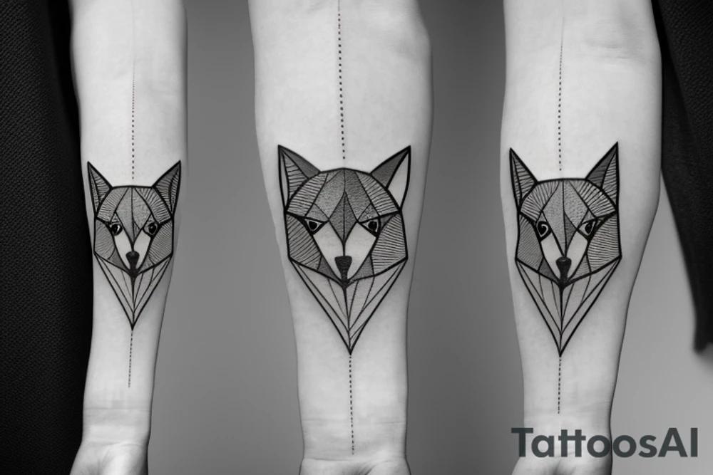 face of fox
 with 
straight geometric fineline tattoo idea