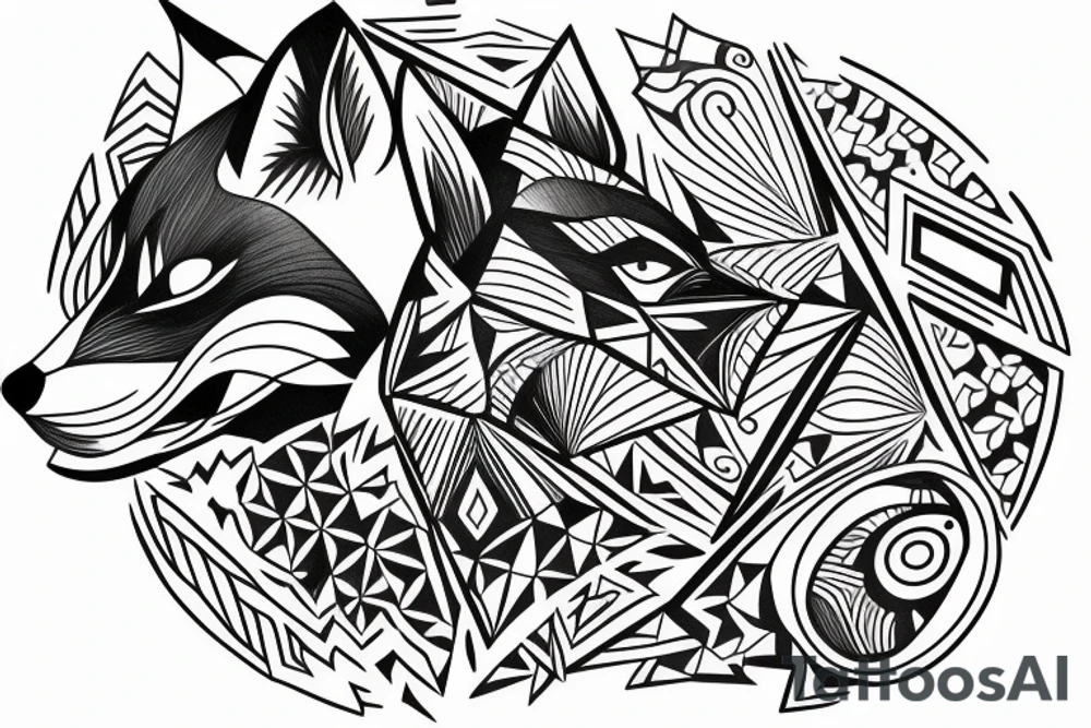 face of fox
 with 
straight geometric fineline tattoo idea
