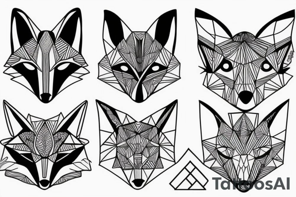 face of fox
 with 
straight geometric fineline tattoo idea