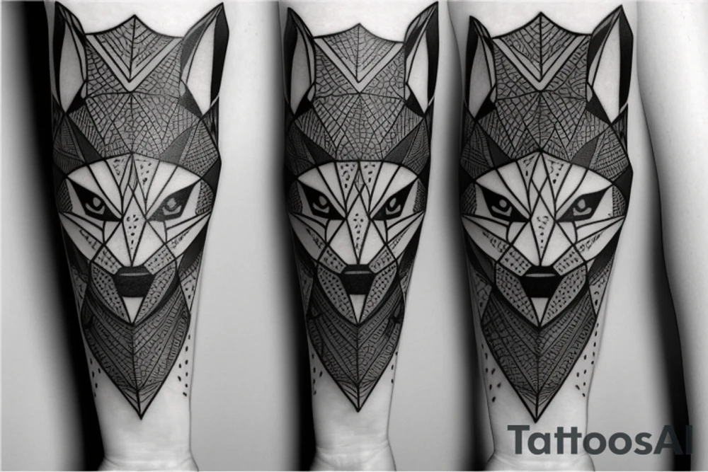 face of fox
 with 
straight geometric fineline tattoo idea