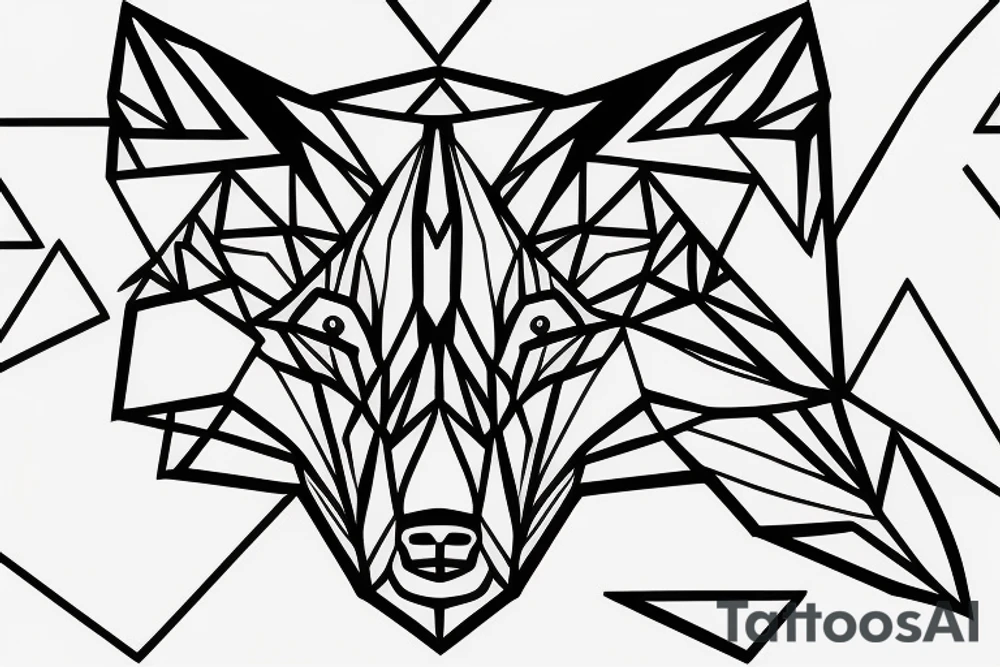 face of fox
 with 
straight geometric fineline tattoo idea