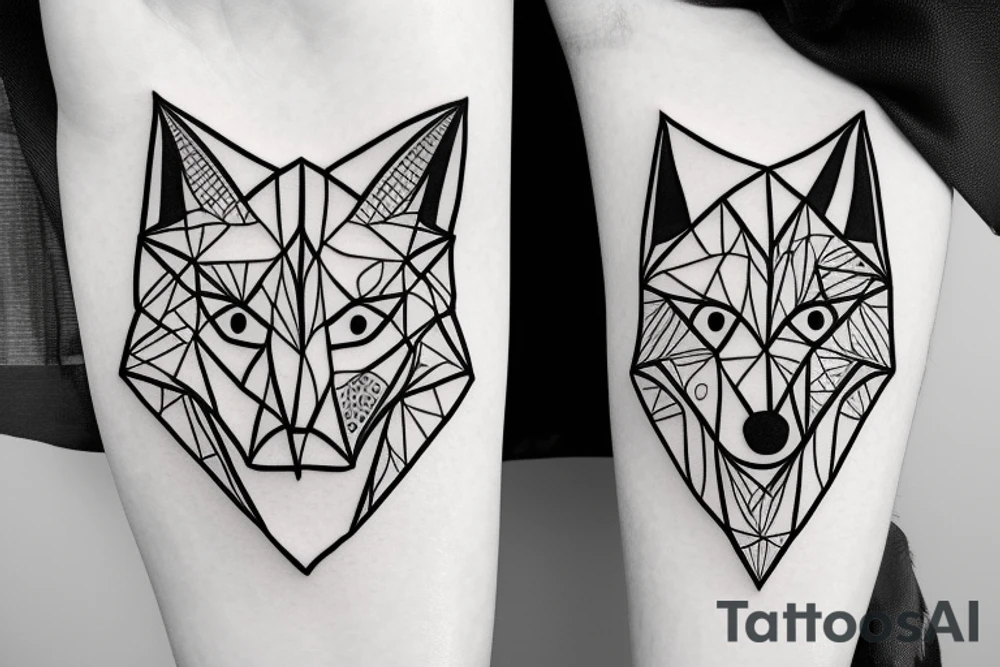 face of fox
 with 
straight geometric fineline tattoo idea