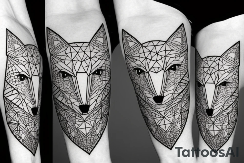face of fox
 with 
straight geometric fineline tattoo idea