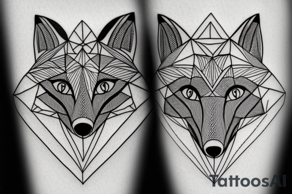 face of fox
 with 
straight geometric fineline tattoo idea