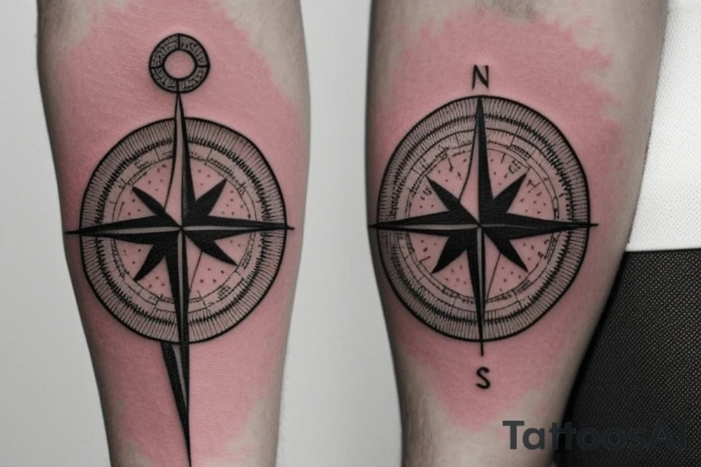 Its a compass that represents all the adventures i have had and all the adventures yet to come. Its a small tattoo for the inner forearm.

The entire tattoo is monochromatic, using only black ink to create a minimalist aesthetic. It's designed to be discreet yet carry a significant personal meaning, serving as a reminder to stay true to your own path and find your way in life. The minimalist style allows for flexibility in placement, making it an ideal choice for the inner forearm tattoo idea