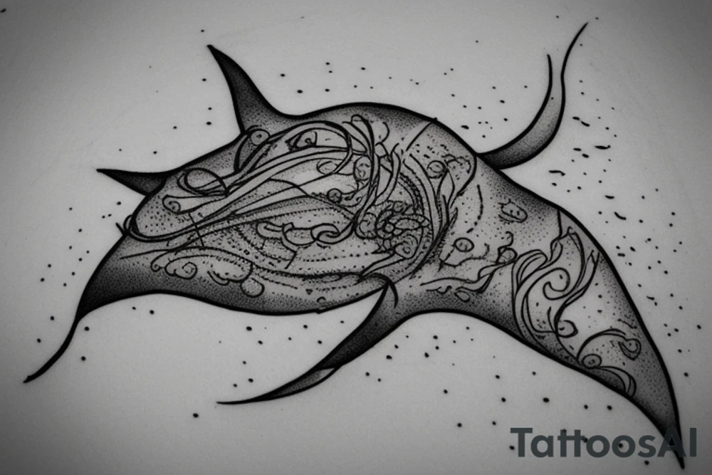 i want some sort of sea beautiful creature maybe a sting ray starting on the back of my shoulder and going down the spine not too big but on my shoulder i also want writing saying "You only live once, but if you do it right, once is enough tattoo idea