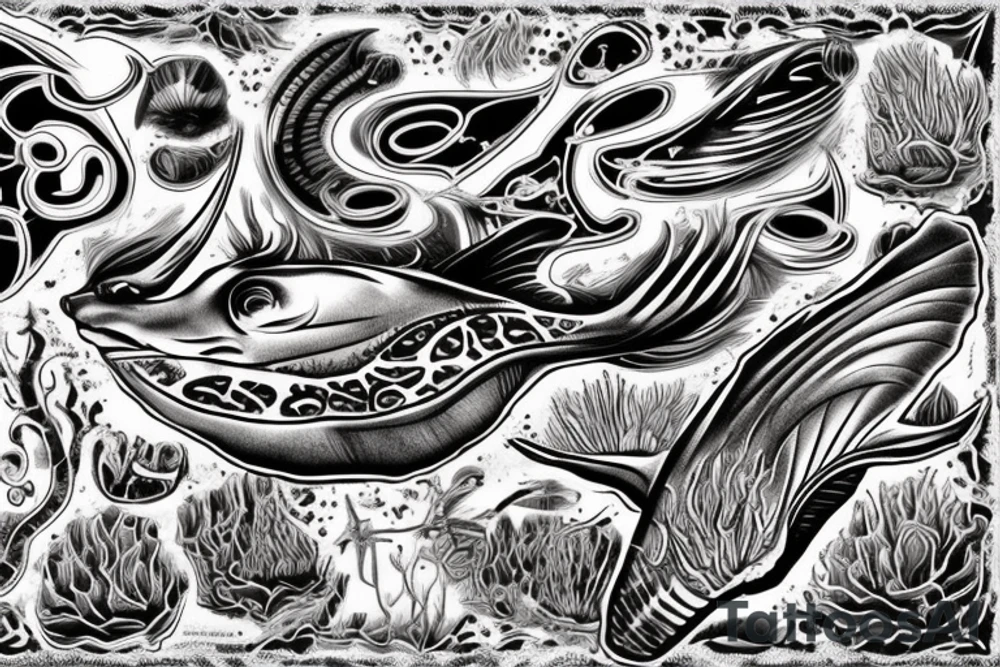 i want some sort of sea beautiful creature maybe a sting ray starting on the back of my shoulder and going down the spine not too big but on my shoulder i also want writing saying "You only live once, but if you do it right, once is enough tattoo idea