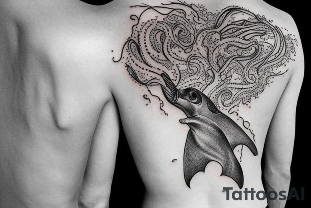 i want some sort of sea beautiful creature maybe a sting ray starting on the back of my shoulder and going down the spine tattoo idea