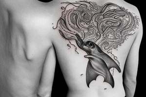 i want some sort of sea beautiful creature maybe a sting ray starting on the back of my shoulder and going down the spine tattoo idea