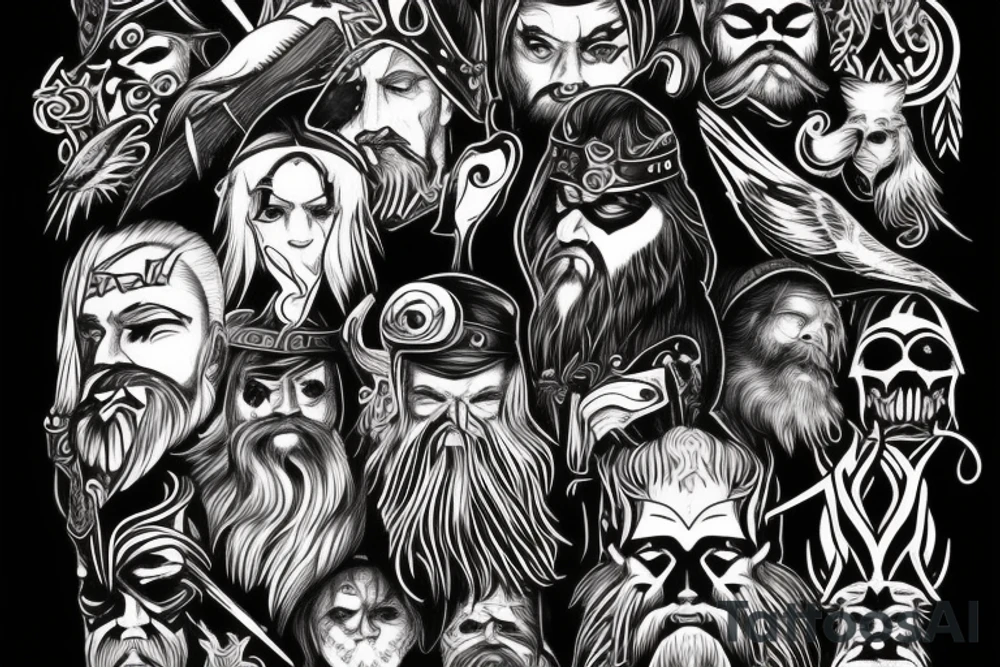 Odin, long beard, different color eyes, crow, lightning, power tattoo idea Odin, long beard, different color eyes, crow, lightning, power tattoo idea