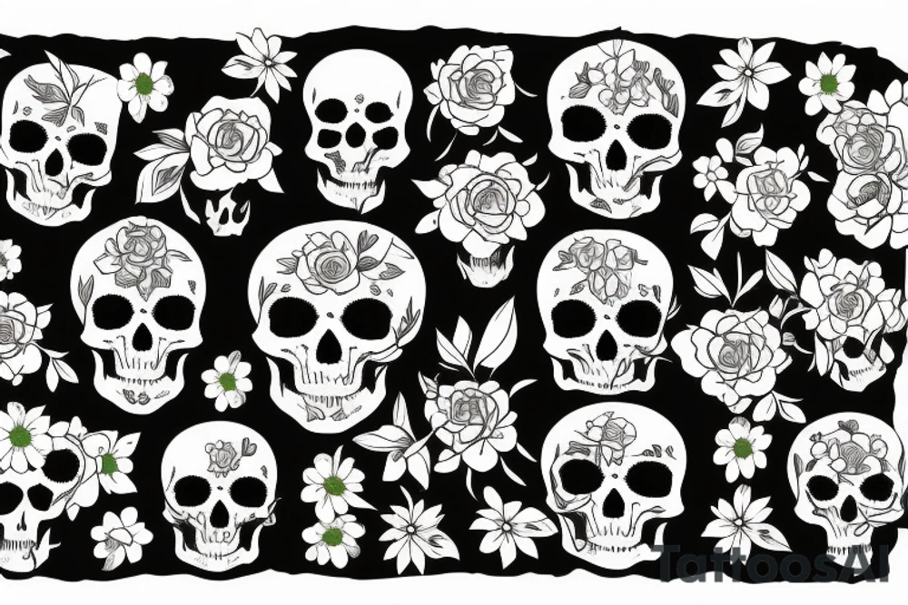 Buquette of flowers, but the flowers are actually skulls tattoo idea