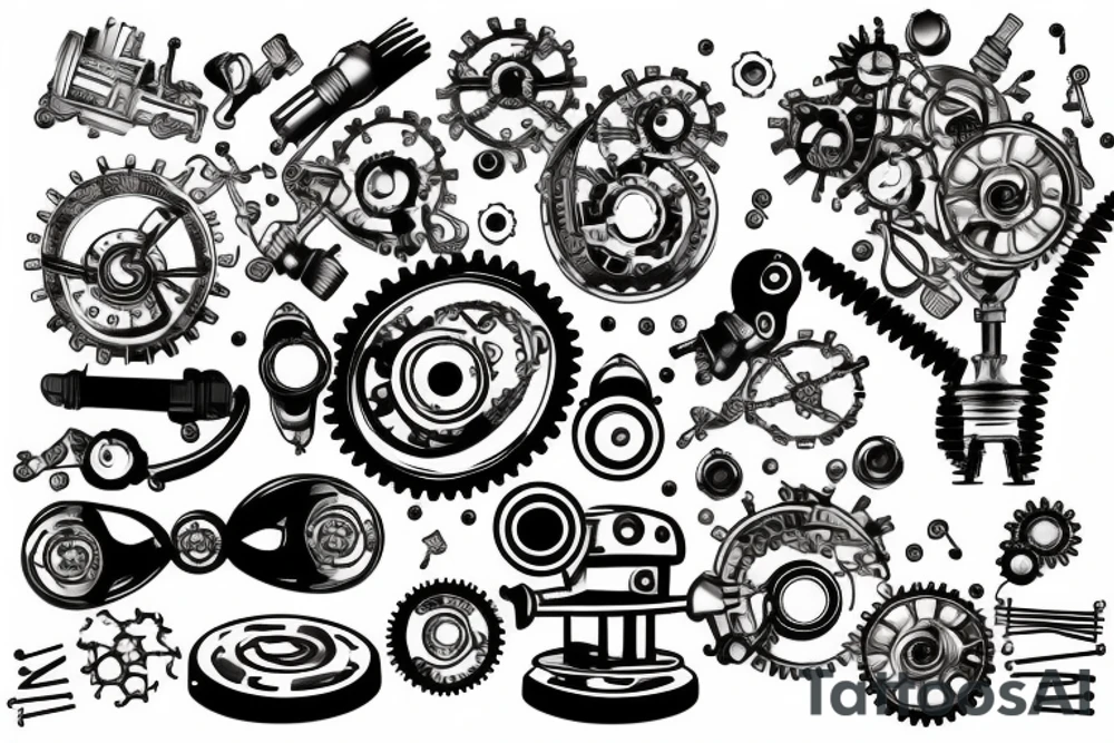 Robot with grinding gears and sparks flying out of it tattoo idea