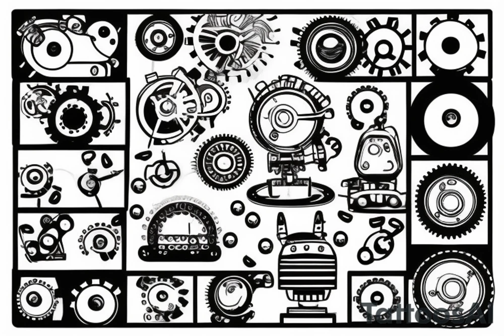 Robot with grinding gears and sparks flying out of it tattoo idea