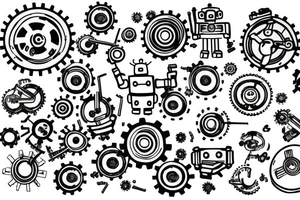 Robot with grinding gears and sparks flying out of it tattoo idea