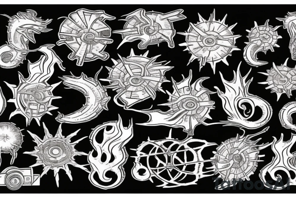 Grinding gears sparks metal fire heat tattoo idea