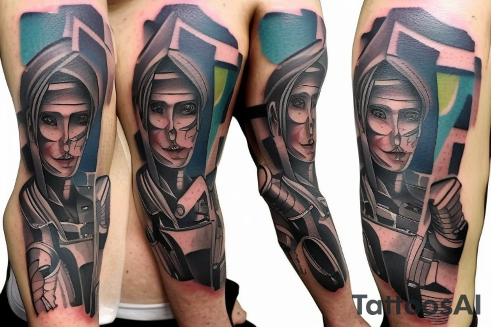 Half man half robot tattoo idea