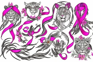 lioness, girl cub, boy cub, stargazer lilies - pink, spinal cord injury ribbon tattoo idea