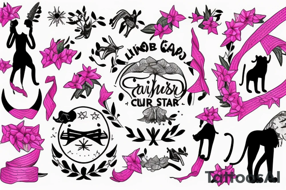 lioness, girl cub, boy cub, stargazer lilies - pink, spinal cord injury ribbon tattoo idea