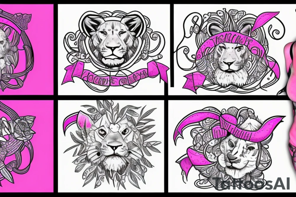 lioness, girl cub, boy cub, stargazer lilies - pink, spinal cord injury ribbon tattoo idea