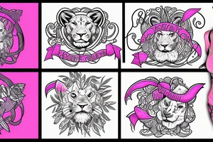 lioness, girl cub, boy cub, stargazer lilies - pink, spinal cord injury ribbon tattoo idea