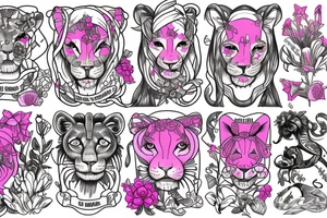 lioness, girl cub, boy cub, stargazer lilies - pink, spinal cord injury ribbon tattoo idea